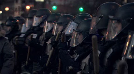 Click on image to see full-sized version things get a little heated outside where Bush is speaking