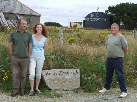 Click on image to see full-sized version Orla Kaiser with brothers Vincent & Philip McGrath of the Rossport Five in front of Brendan Philbin's barn.
