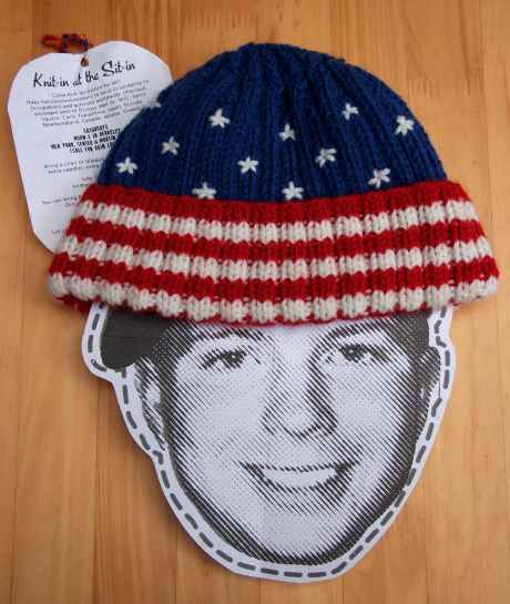 Click on image to see full-sized version The stars and stripes hat sent by Occupy knitters in California