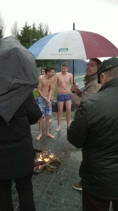 Four brave souls, pictured at the Cabhair Swim, 3rd Lock, Grand Canal, Inchicore, Dublin, 25th December 2015.
