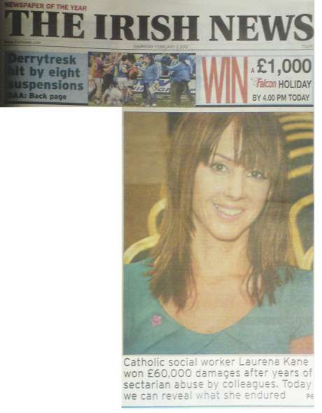 Click on image to see full-sized version Irish News front page 2nd February 2012 - full story here