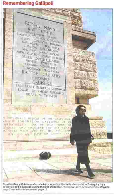 Click on image to see full-sized version President Mary McAleese Irish Times 25 March 2010 - celebrates imperial sacrifice