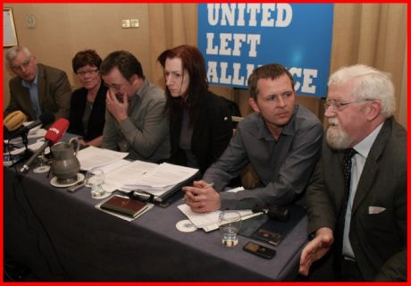 Eddie Colgan (3rd from left) introduced the ULA's newly elected TD's at their first press conferecne today. Paddy Healy (speaking 1st on right) is representing his brother Samus Healy of WUAG/ULA.